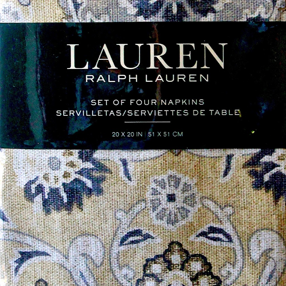 RALPH LAUREN NAPKINS CHAMBERS MEDALLION SANDSTONE SET OF 4 COTTON NEW